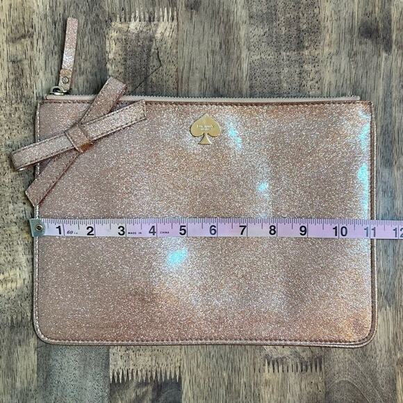 Kate Spade Glitterbug Bow Pouch Zippered Envelope Rosegold Handbag Holiday Party - Picture 5 of 8